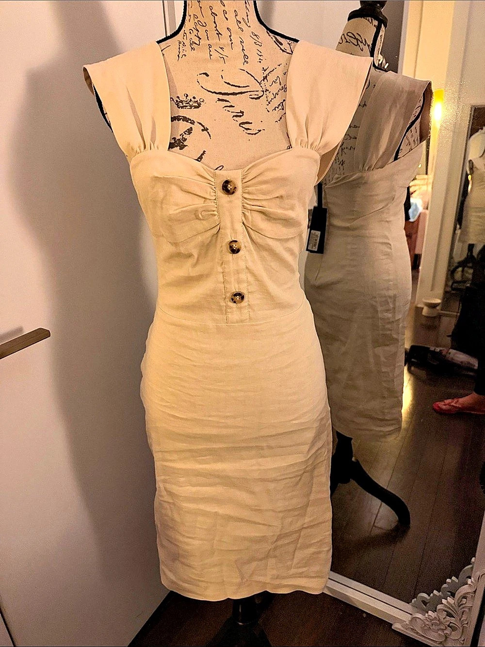 Pinko Bracciodiferro Abito Mini Dress in Cream Size 38 NWT
